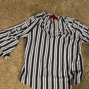 Blue and white stripe Jennifer Lopez shirt